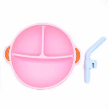 Baby Silicone Grid Plate + Straw - Durable Feeding Essentials