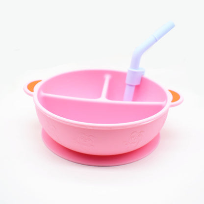 Baby Silicone Grid Plate + Straw - Durable Feeding Essentials