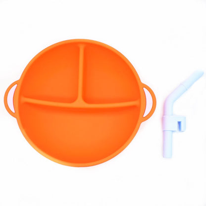 Baby Silicone Grid Plate + Straw - Durable Feeding Essentials