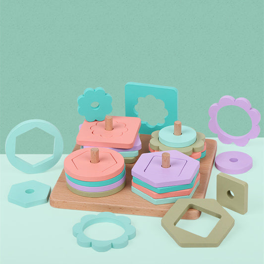 Solid Wood Geometric Column Set - Early Education Montessori Toy