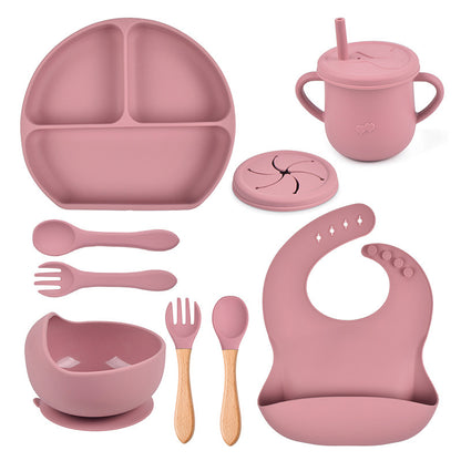 Silicone Solid Color Babies' Tableware Set - Durable & Safe Feeding Essentials