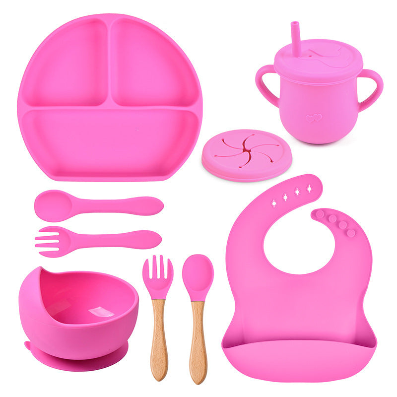 Silicone Solid Color Babies' Tableware Set - Durable & Safe Feeding Essentials