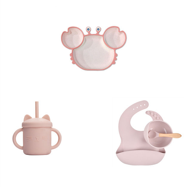 Toddler Silicone Cartoon Dinner Plate & Straw - Divided. Non-Slip Tableware