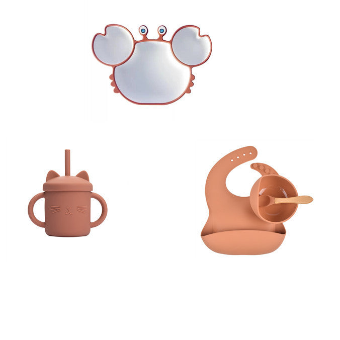 Toddler Silicone Cartoon Dinner Plate & Straw - Divided. Non-Slip Tableware